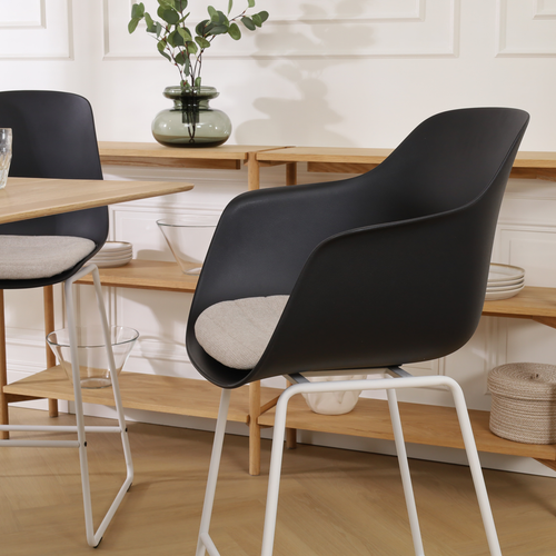 Nolon Nino-Liz Barkruk Zwart - Beige Kussen - Wit Frame - 75 cm - vtwonen shop