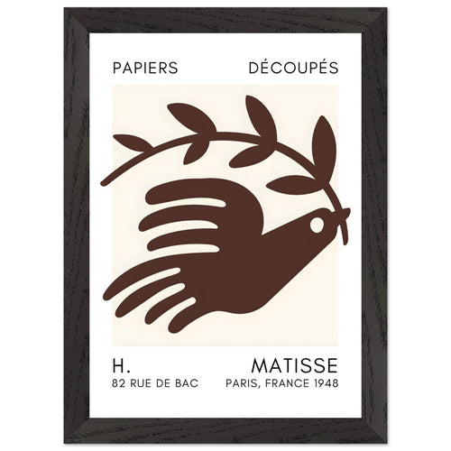 Artfulprints Poster met Lijst Matisse – Peace dove brown   - A4 21x29.7 cm - Bruin