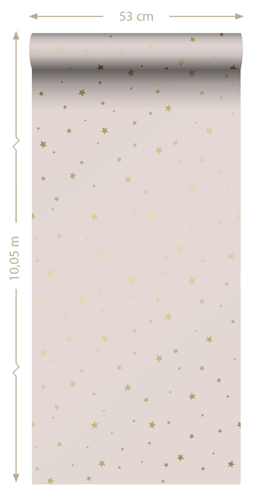 ESTAhome behang sterretjes oudroze en goud - 53 cm x 10.05 m - 139260