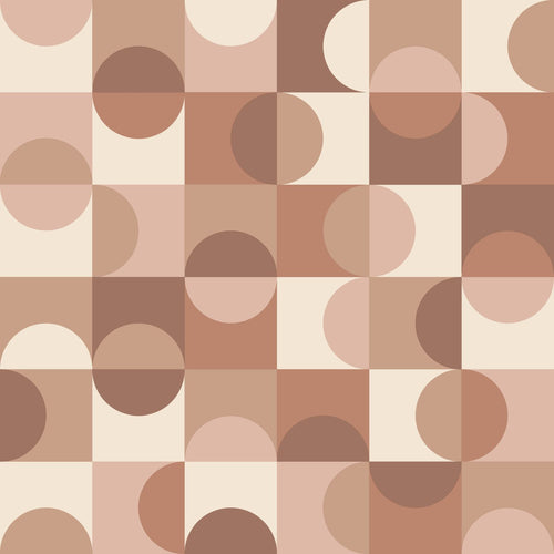 ESTAhome behang cirkels in Bauhaus stijl beige, bruin en licht roze - 50 x 900 cm - 131242 - vtwonen shop