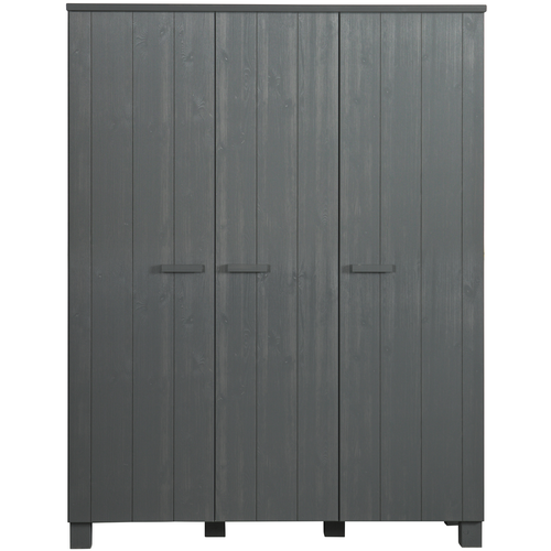 WOOOD 3-deurs kast Dennis - Grenen Geborsteld - Grijs - 202x158x55 - vtwonen shop