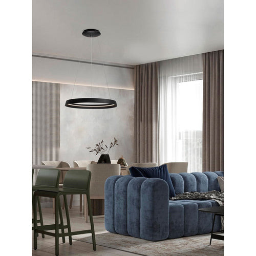 Nova Luce ORMI Geïntegreerde LED-hanglamp voor plafond, zandkleurig zwart, Triac dimbaar, 52W, 3717lm, 2700-3000K kleurtemperatuur.