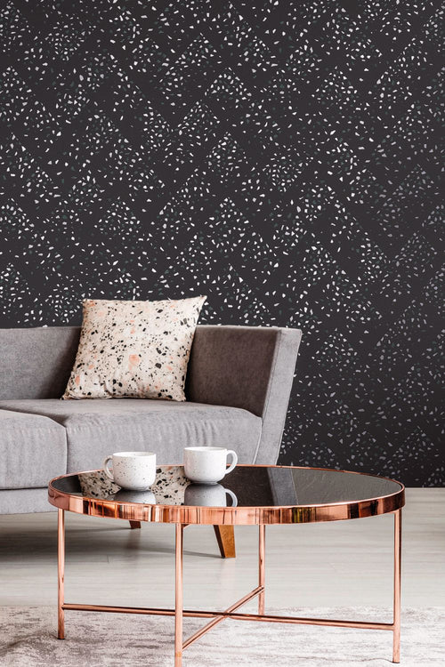 Livingwalls behang terrazzo zwart, goud en grijs - 53 cm x 10.05 m - AS-373945