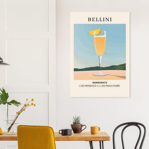 Artfulprints Poster Bellini cocktail - Ingrediënten   - 50x70 cm - Geel