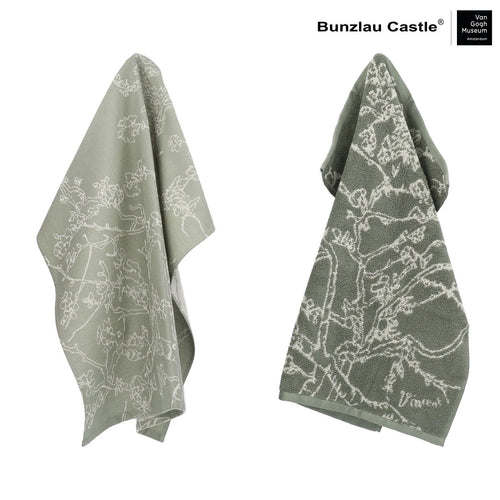 Bunzlau Castle Luxe Keukendoek en Theedoek - Van Gogh Museum - Almond Blossom Donkergroen - 100% biologisch GOTS katoen - keukentextiel set - vtwonen shop