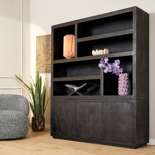 StarFurn Vakkenkast Brussel XL - Zwart Hout - 160x42x200cm