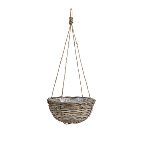 Mica Decorations Marcia Plantenmand Hangend voor Buiten - H20 x Ø40 cm - Rotan - Grijs