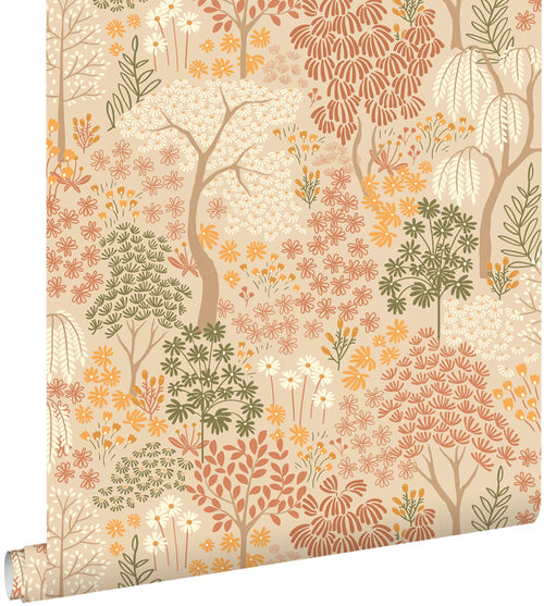 ESTAhome behang bomen en bloemen beige, terracotta en groen - 50 x 900 cm - 131186 - vtwonen shop