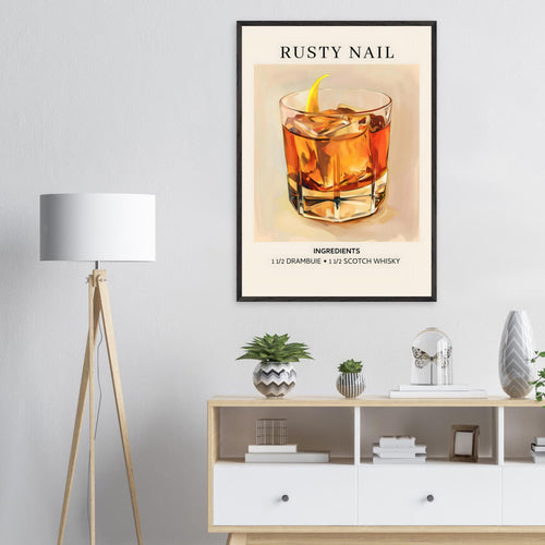 Artfulprints Poster met Lijst Rusty Nail cocktail - Ingredients   - A4 21x29.7 cm - Bruin
