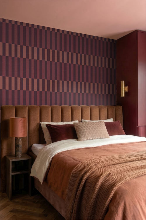ESTAhome behang linnen-look strepen paars en bordeaux rood - 50 x 900 cm - 132254