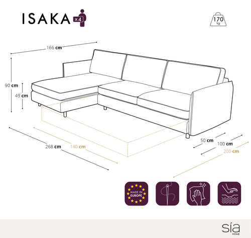 Sia Home - Hoek slaapbanken links ISAKA - Geweven stof - Olijfgroen - 268cm - vtwonen shop