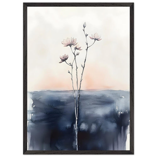 Artfulprints Poster met Lijst Boho – Misty blossom   - 50x70 cm - Zwart / Wit
