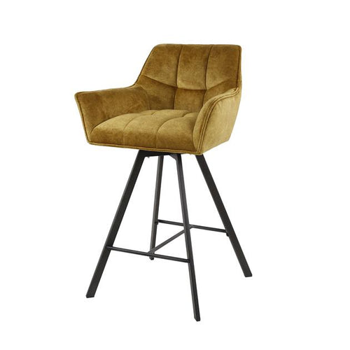 Giga Meubel Barstoel Raster - Goud Velvet - Draaibaar - Zithoogte 69cm - Set van 2 - Set van 2