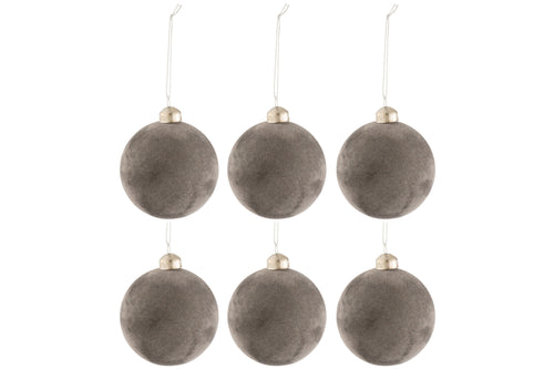 J-Line kerstbal - fluweel/glas - grijs - small - doos van 6