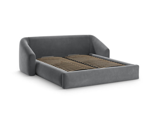 Cosmopolitan Design Opbergbed met hoofdeinde Campi 200x140cm flueel grijs - 230x208x80cm