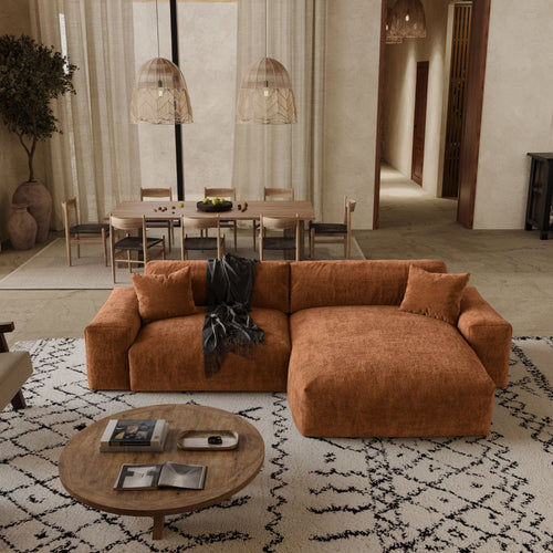 Premium Interiors - Rechthoekige hoekbank CHEER - gewaafd fluweel terracotta 312cm