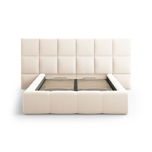 Cosmopolitan Design - Opbergbed met dubbel hoofdbord Livigno 200x140cm flueel lichtbeige - 230x200x125cm