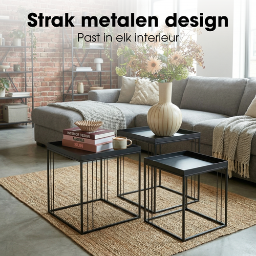 Mica Decorations Beth Bijzettafel – Set van 3 – Bijzettafels Woonkamer – Salontafel  – Tafeltje – Koffietafel – Bijzettafeltjes Woonkamer IJzer – 45 x