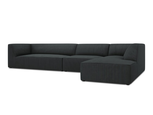 Micadoni rechter hoekbank Ruby 5-zits, ribfluwelen, zwart - 180x366x69cm
