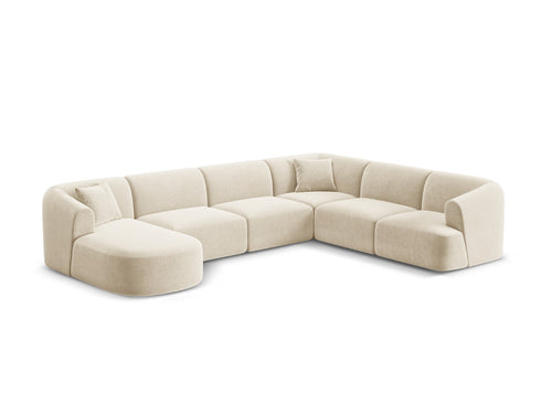Cosmopolitan Design Modulaire panoramische hoekbank links Campi 7-zits, flueel lichtbeige - 255x330x70cm