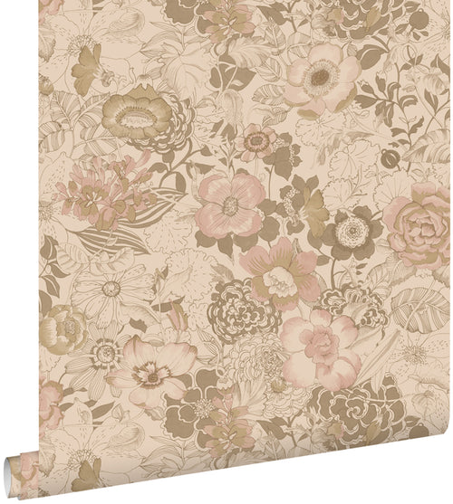 ESTAhome behang vintage bloemen lichtbruin en oudroze - 50 x 900 cm - 139764 - vtwonen shop