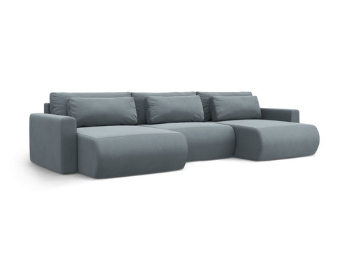 Cosmopolitan Design Converteerbare panoramische bank met opbergdoos Belfast 4-zits, flueel blauw grijs - 149x340x84cm