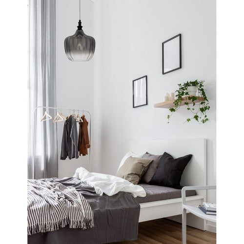 Merano Frisco Koepel Hanglamp Plafondlamp Mat Zwart Metaal Rokerig Grijs Glas LED E27