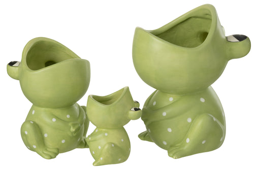 J-Line bloempot Kikker Open Mond Dolomiet - keramiek - groen - large - 21 cm hoog - vtwonen shop