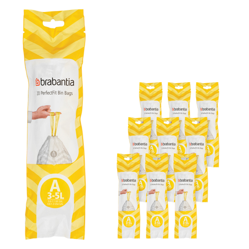 Brabantia PerfectFit Afvalzak, code A, 3 liter, 200 stuks, set van 10 rollen - White