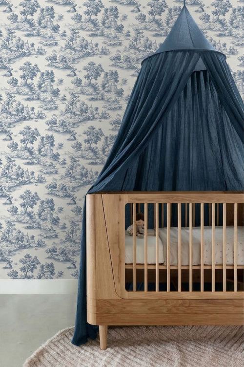 Sanders & Sanders behang toile de jouy print blauw - 53 cm x 10 m - 641035