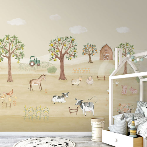 Sanders & Sanders fotobehang boerderij dieren beige - 318 x 275 cm - 640877