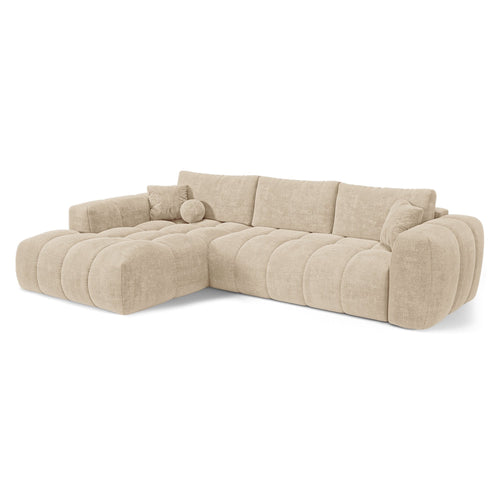 Premium Interiors - Linkshoekbank met slaapfunctie en opbergruimte SKY - kruisbinding  beige 310cm