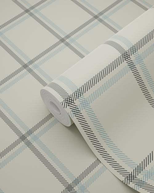 ESTAhome behang ruiten beige en blauw - 50 x 900 cm - 132164