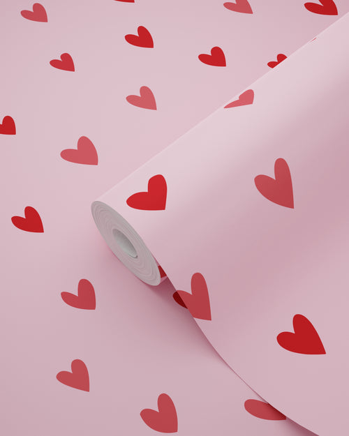 ESTAhome behang hartjes roze en rood - 50 x 900 cm - 131633 - vtwonen shop