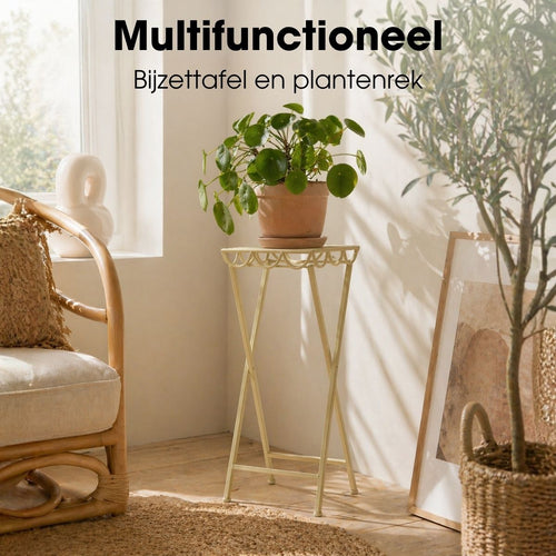 Mica Decorations Rosalie Planttafel voor Buiten - Plantenstandaard voor Kamerplanten 68 x 28cm - Inklapbaar - IJzer - Lichtgroen
