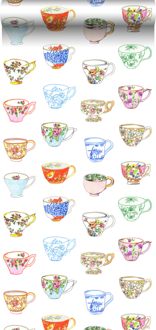ESTAhome XXL behang painted teacups meerkleurig - 50 x 900 cm - 158110 - vtwonen shop