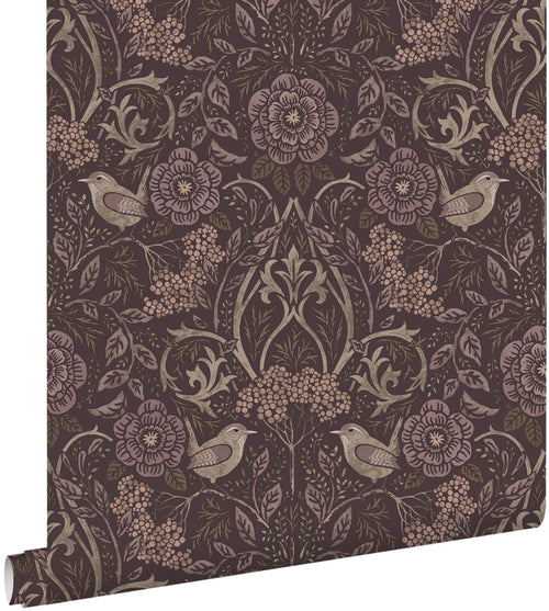 ESTAhome behang bloemen en vogels mauve paars - 53 cm x 10.05 m - 131208