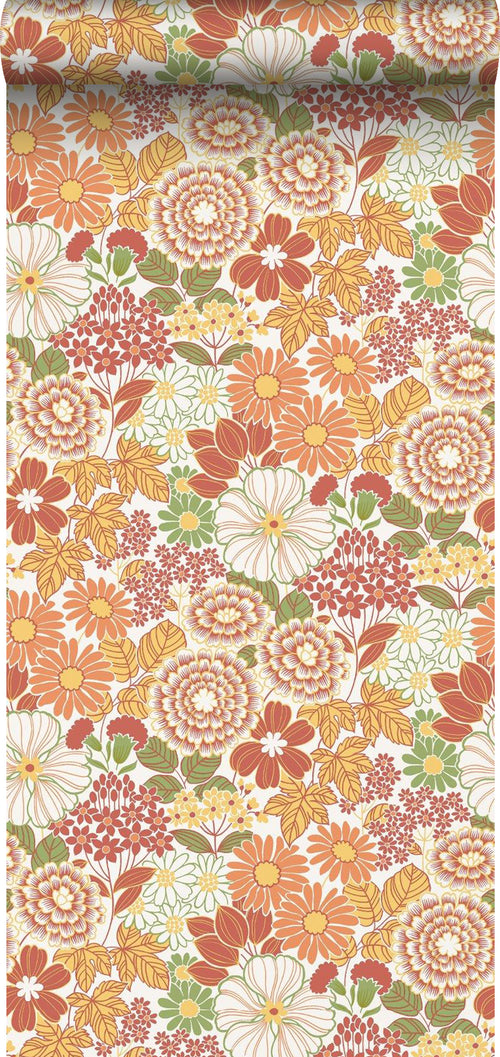Borastapeter behang retro bloemen oranje - 53 cm x 10.05 m - 661022 - vtwonen shop