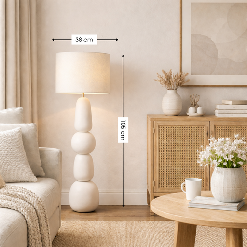 Mica Decorations Menko Vloerlamp Woonkamer - Lamp Decoratief met Lampenkap - Bureaulamp Tafellampen Woonkamer - 105 x ⌀38 cm - 60W E27 IP20 - Cream