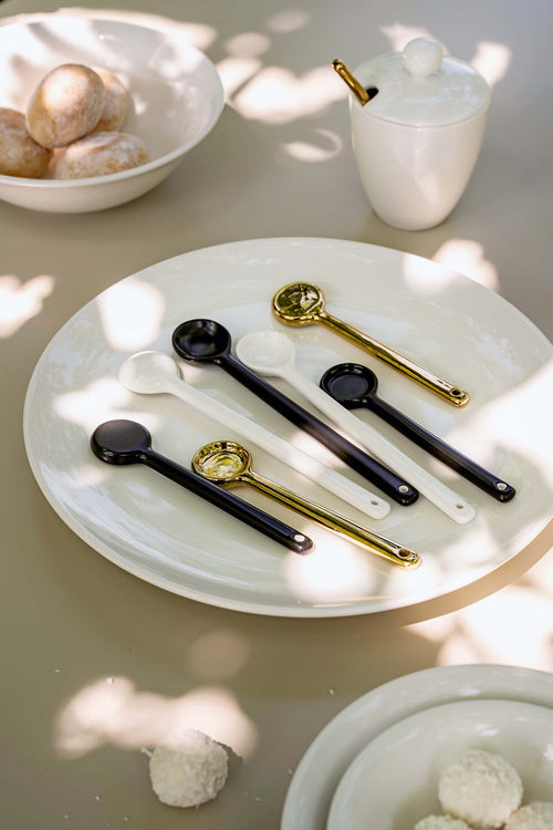 vtwonen Theelepels - Porcelein - Zwart - Set van 6