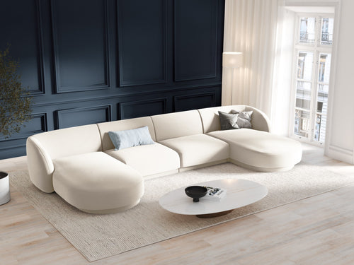 Micadoni Panoramische bank Miley 5-zits, flueel, lichtbeige - 156x330x70cm
