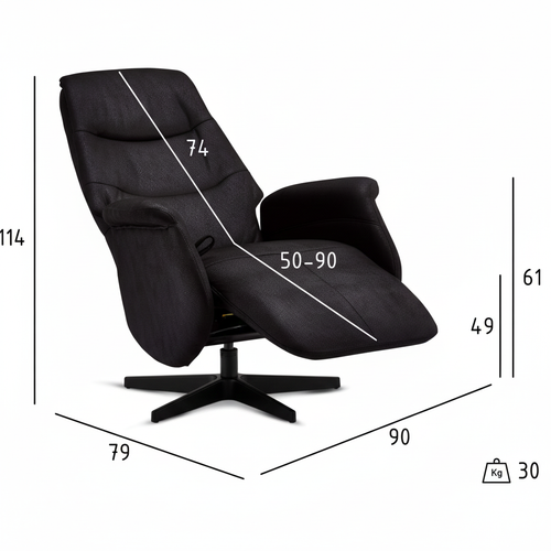 Furnhouse relaxfauteuil Delta - Zwart - Draaibaar - 79x90x114