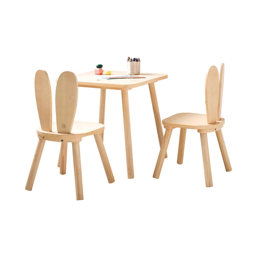Petite Amélie Kindertafel met 2 stoeltjes Konijn – Naturel – Massief houten poten – Kindvriendelijke afwerking - vtwonen shop