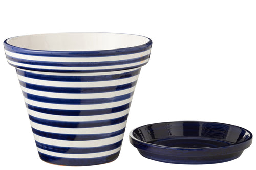 J-Line bloempot Granada Stripes Handmade + Painted - keramiek - blauw - extra large - Ø 50 cm