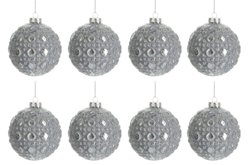 J-Line kerstbal Rond Patroon - glas - antiek grijs - small - doos van 8 - vtwonen shop