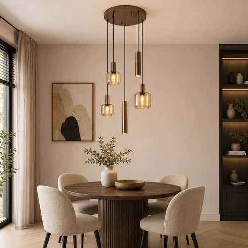 Trio Leuchten hanglamp Mataro - 5 lichts - 55  x 150   cm - brons goud