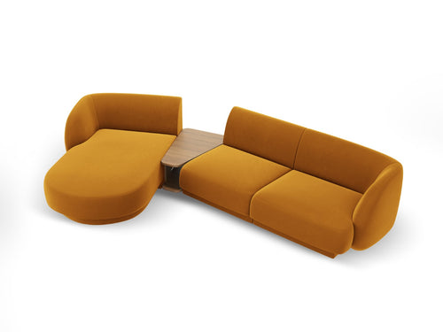 Micadoni linker modulaire bank Miley 3-zits, flueel, geel - 178x303x70cm