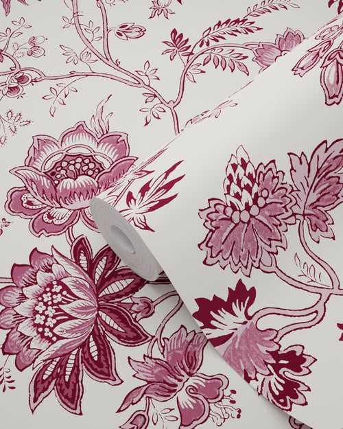 ESTAhome behang vintage bloemen bordeaux rood en wit - 50 x 900 cm - 132099