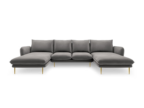 Cosmopolitan Design Panoramische bank Vienna 6-zits, flueel, lichtgrijs - 170x350x95cm