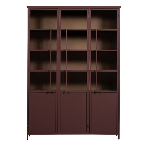 WOOOD xl 3-deurs vitrinekast Exhibit - Metaal - Bordeauxrood - 200x140x42
